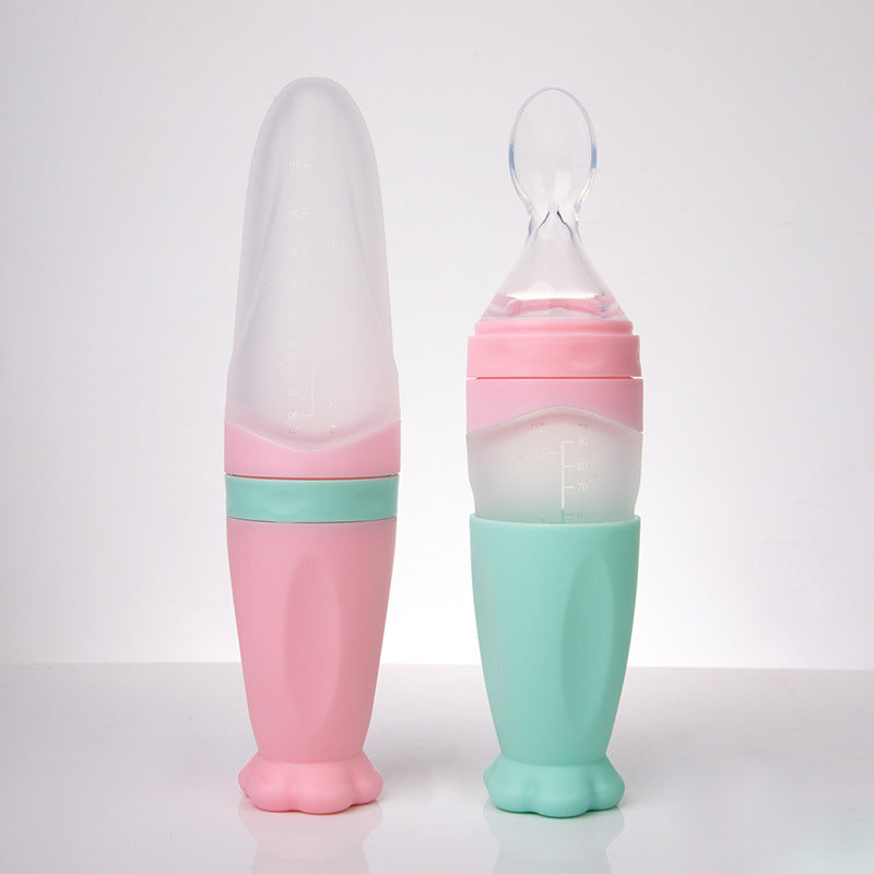 Baby Silicone Rice Cereal Spoon Milk Bottle Squeeze Feeding Spoon Child Complementary Food Spoon Rice Cereal Feeder Rice Cereal Silicone Bottle